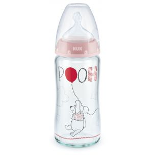 NUK sklenená fľaša First  Choice Macko PU 240ml, 0-6m